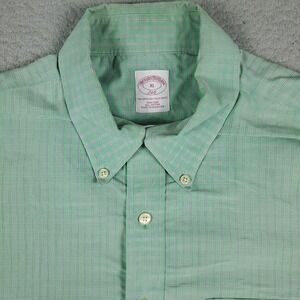 Brooks Brothers Green Plaid Mens Short Sleeve Button Up Shirt Size XL *STAINED*